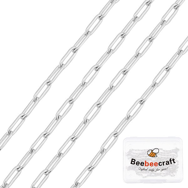 Anti-Tarnish 1M Rhodium Plated 925 Sterling Silver Paperclip Chains, Soldered, Platinum, 4.7X1.7Mm-image