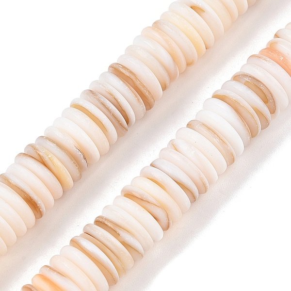 Hebras naturales de cuentas de concha de agua dulce, disco, abalorios heishi, blanco antiguo, 10x2mm, agujero: 0.6 mm, aproximamente 159 pcs / cadena, 14.17'' (36 cm)