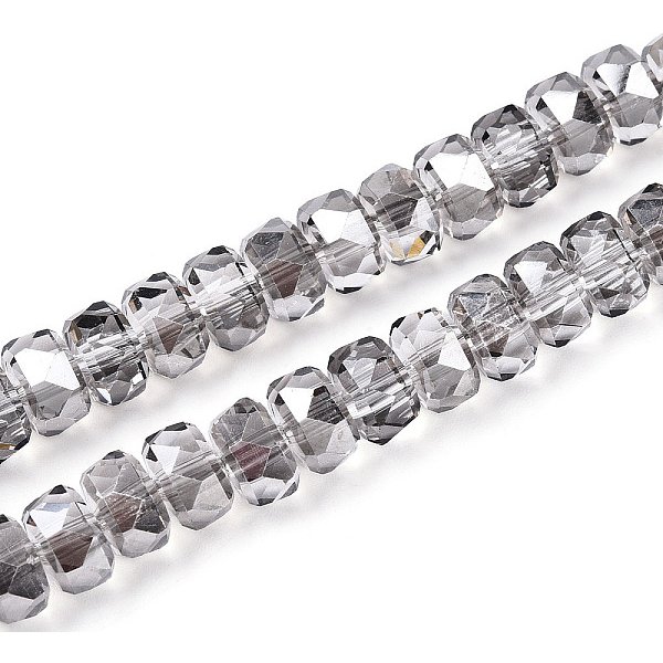 Electroplate Glass Beads Strands, Rondelle, Faceted, Dark Gray, 7-8X4.5-5Mm, Hole: 1.2-1.4Mm, About 79-81Pcs/Strand, 15.35-15.94''(39-40.5Cm)-image