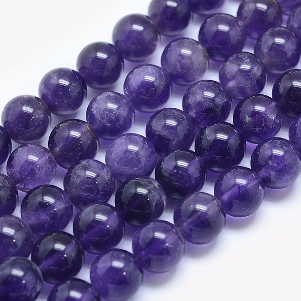 Chapelets De Perles En AméThyste Naturelle, Ronde, 6Mm, Trou: 1Mm, Environ 60-62 Pcs/Chapelet, 15 Pouce (38 Cm)-image