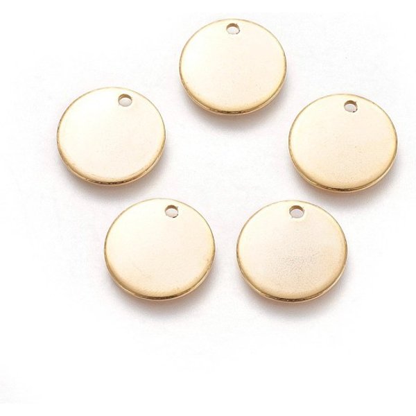 304 Stainless Steel Charms, Flat Round, Stamping Blank Tag, Golden, 15X1Mm, Hole: 1.6Mm-image