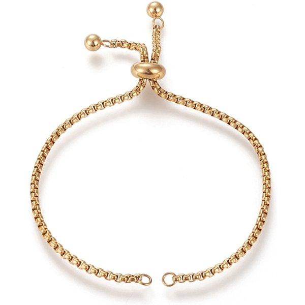 Bracciale Scorrevole Regolabile In Acciaio Inossidabile 304/Fabbricazione Di Bracciali Bolo, Con Catena A Scatola, Oro, 10-1/8 Pollice (25.6 Cm), 2.5Mm-image