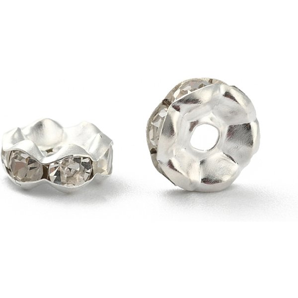 Iron Crystal Rhinestone Spacer Beads, Grade B, Rondelle, Waves Edge, Silver, 8X3.5Mm, Hole: 1.5Mm-image