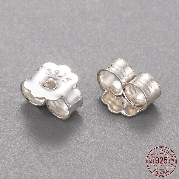 925 Sterling Silver Friction Ear Nuts, With 925 Stamp, Silver, 5X6X3Mm, Hole: 0.8Mm-image