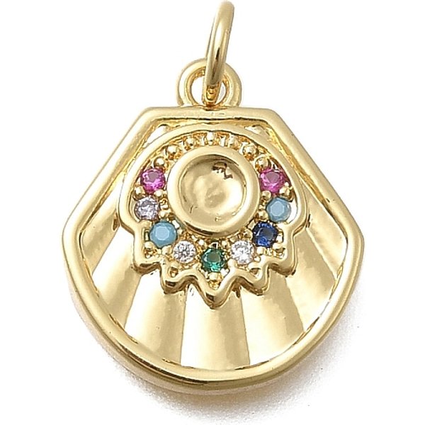 Pendentifs Avec Zircon Cubiques à Micro-PavéS En Laiton, Sans Cadmium Et Sans Plomb, VéRitable 18K Plaqué Or, CréMaillèRe Plaquage, Plaqué Longue DuréE, Avec Anneau De Jonction, Forme Coquille, 16X14.5X3Mm, Trou: 3.2Mm-image
