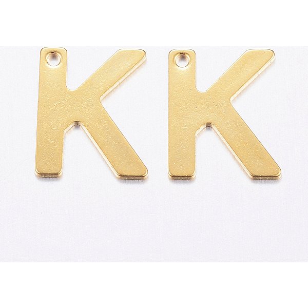 Dijes De Acero Inoxidable 304, Letter.K, Real 18K Chapado En Oro, 11X9X0.8Mm, Agujero: 1 Mm-image