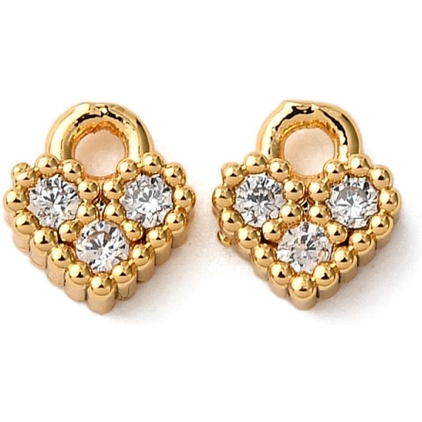 Brass Micro Pave Cubic Zirconia Pendants, Heart Charms, Long-Lasting Plated, Nickel Free, Real 18K Gold Plated, 5.5X5X2Mm, Hole: 1Mm-image