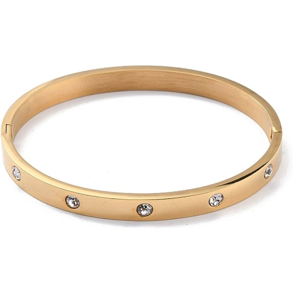 Brazalete CláSico Sencillo Con Cierre Abierto Y Revestimiento IóNico (Ip) De Circonita CúBica Transparente, Pulsera Apilable De Acero Inoxidable 304 Para Mujer, Dorado, 6Mm, 2-3/8X2 Pulgada (5.1-6.05 Cm)-image