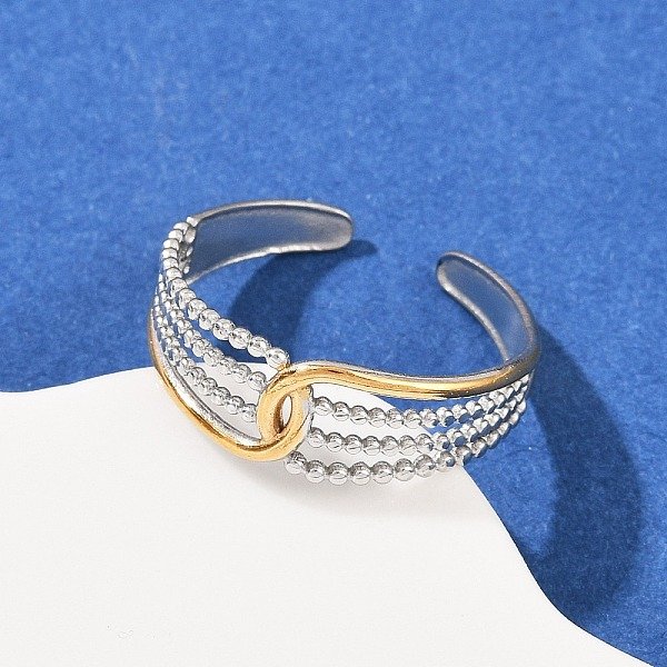 304 Stainless Steel Double Color Cuff Rings, Ion Plating(Ip), Golden & Stainless Steel Color, 7Mm, Inner Diameter: Adjustable-image