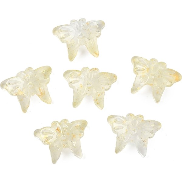 Glass Beads, Butterfly, with Gold Powder, Champagne Yellow, 13x17.5x3mm, Hole: 1.4mm, about 1063pcs/1000g