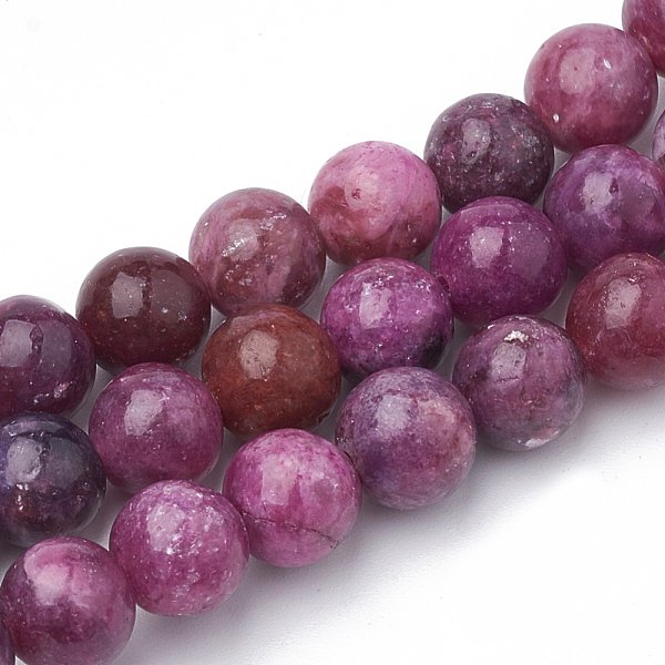 Lépidolite naturelle / mica mauve perles de rocaille, perles de spodumène, ronde, 8-9mm, Trou: 1mm, Environ 49-53 pcs/chapelet, 15.7 pouce - 16.1 pouces