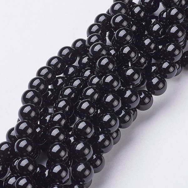 NatüRlicher Schwarzer Onyx Runde PerlensträNge, Klasse A, GefäRbt, 8 Mm, Bohrung: 1 Mm, Ca. 48-52 Stk. / Strang, 15-15.5 Zoll-image