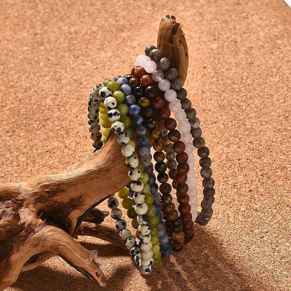 Natural Mixed Stone Stretch Bracelets, with Elastic Fibre Wire, 2-1/8 inch(55mm)