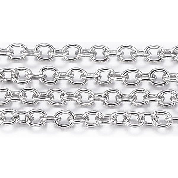 Tarnish Resistant 304 Stainless Steel Cable Chains, Soldered, With Spool, Oval, Stainless Steel Color, 2X1.5X0.4Mm, About 65.61 Feet(20M)/Roll-image