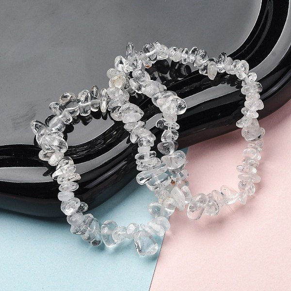 Braccialetti Elasticizzati Con Perline Di Cristallo Di Quarzo Naturale Chip Unisex, Diametro Interno: 1-3/4-2 Pollice (4.5-5 Cm)-image
