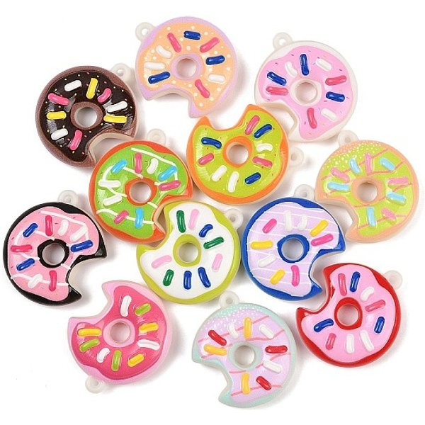 Opaque Acrylic Enamel Pendants, Donut, Mixed Color, 45X38X13Mm, Hole: 2Mm-image