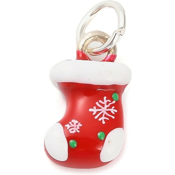 Christmas Themes Alloy Enamel Pendants, With Jump Ring, Christmas Socking, 17X10X6Mm, Hole: 5Mm-image