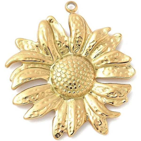 Colgantes de acero inoxidable 304, charms de la flor, revestimiento de iones (ip), real 18k chapado en oro, 32x29x3mm, agujero: 1.8 mm