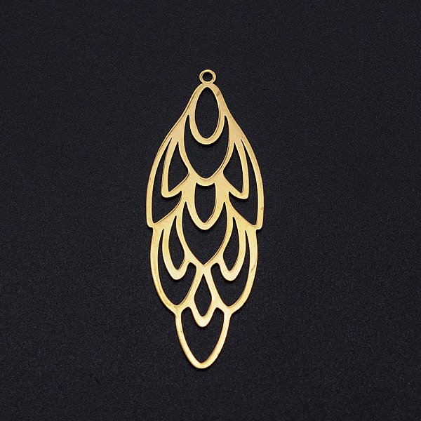 201 Edelstahl GroßE Filigrane AnhäNger, Blume, Golden, 52X19.5X1 Mm, Bohrung: 1.6 Mm-image