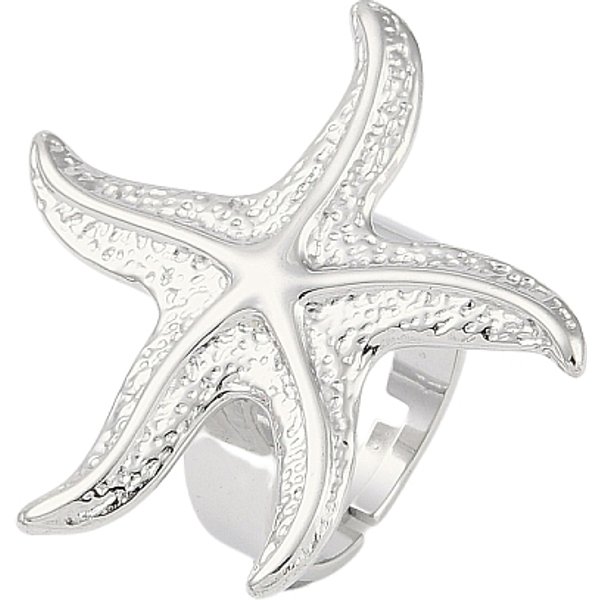 Non-Tarnish 304 Stainless Steel Adjustable Rings For Women, Starfish, Stainless Steel Color, Us Size 7 1/4(17.5Mm)-image