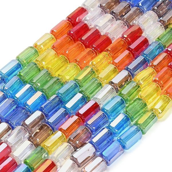 Electroplated Glass Beads Strands, Column, Faceted, Colorful, 9x5mm, Hole: 1.2mm, about 40-42pcs/strand, 37-39cm