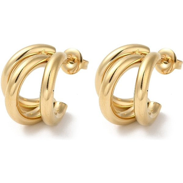 304 Stainless Steel Stud Earrings, Split Earrings, Half Hoop Earrings, Real 18K Gold Plated, 16X15Mm-image