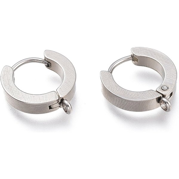Tarnish Resistant 201 Stainless Steel Huggie Hoop Earrings Findings, With Vertical Loop, With 316 Surgical Stainless Steel Earring Pins, Ring, Stainless Steel Color, 15X13X3Mm, Hole: 1.4Mm, Pin: 1Mm-image