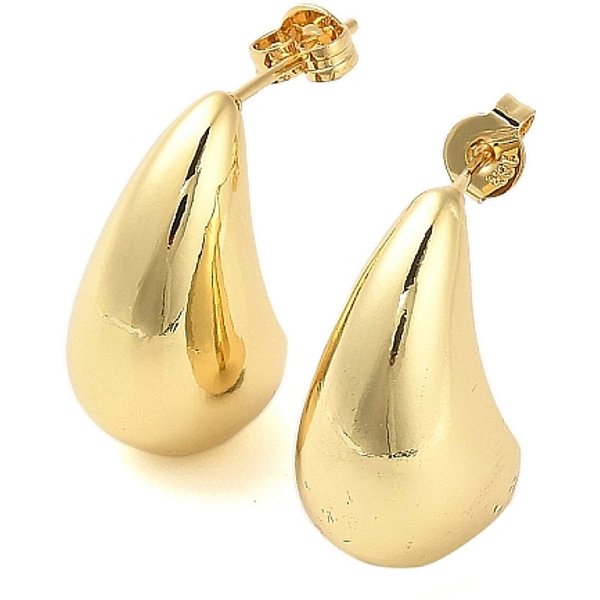 Aretes De LatóN En Forma De LáGrima Con Revestimiento En Rack Para Mujer, Plateado De Larga DuracióN, Sin Plomo Y El Cadmio, Real 18K Chapado En Oro, 21X11Mm-image