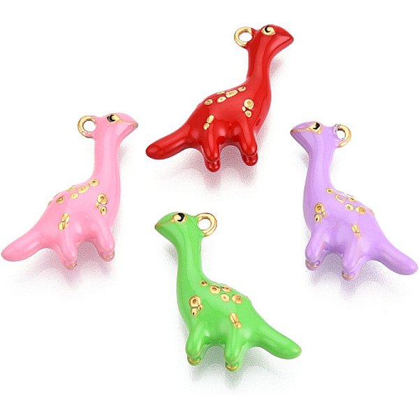 304 Stainless Steel Pendants, With Enamel, Real 14K Gold Plated, Dinosaur Charm, Ion Plating(Ip), Mixed Color, 22X23.5X6.5Mm, Hole: 1.2-1.6Mm-image