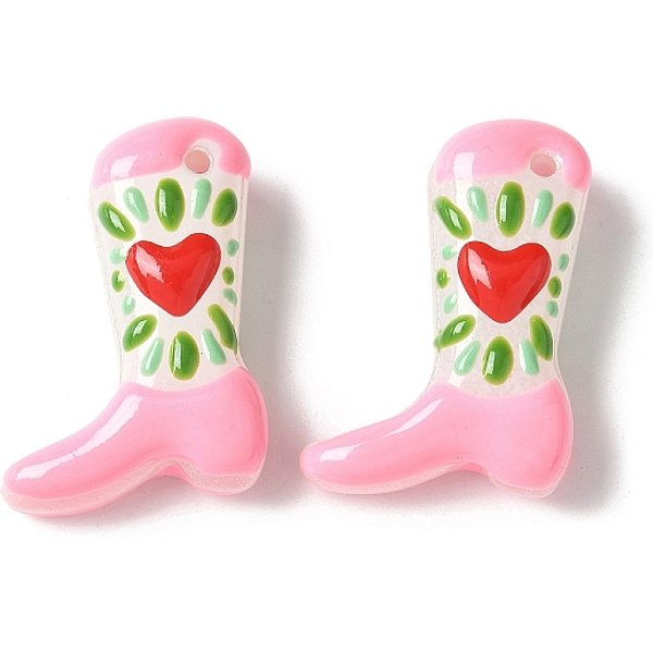 Handmade Lampwork Enamel Beads, Boot With Heart, Pink, 24X17X8-8.5Mm, Hole: 1.4Mm-image