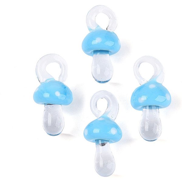 Pendentifs vernissées manuelles, champignons, lumière bleu ciel, 25-28x12-13x12-13mm, Trou: 3-5x3-5mm