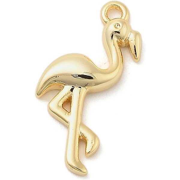 Pendentifs en laiton, breloques de flamant rose, or, 18x9x2.5mm, Trou: 1.2mm