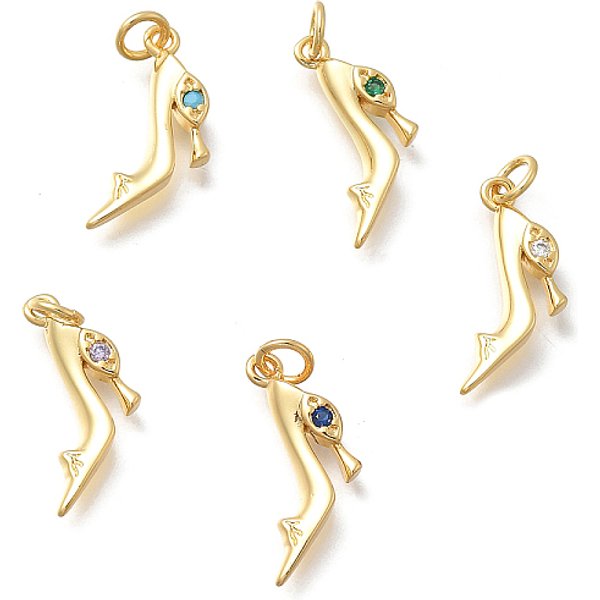 Breloques Pour Talons Hauts En Laiton Micro Pavé De Zircones Cubiques, Sans Cadmium Et Sans Plomb, CréMaillèRe Plaquage, Plaqué Longue DuréE, VéRitable 18K Plaqué Or, Avec Anneau De Jonction, Couleur Mixte, 13X17X3Mm, Trou: 3.5Mm-image