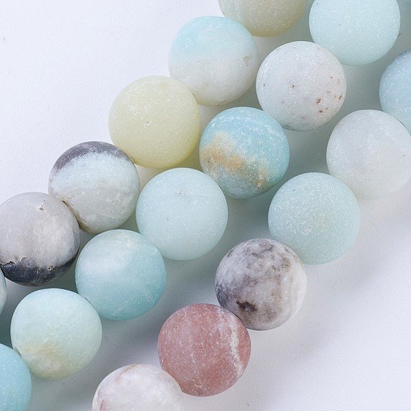 Frosted Natural Amazonite Round Bead Strands, 8-8.5Mm, Hole: 1Mm, About 45-48Pcs/Strand, 15 Inch-image