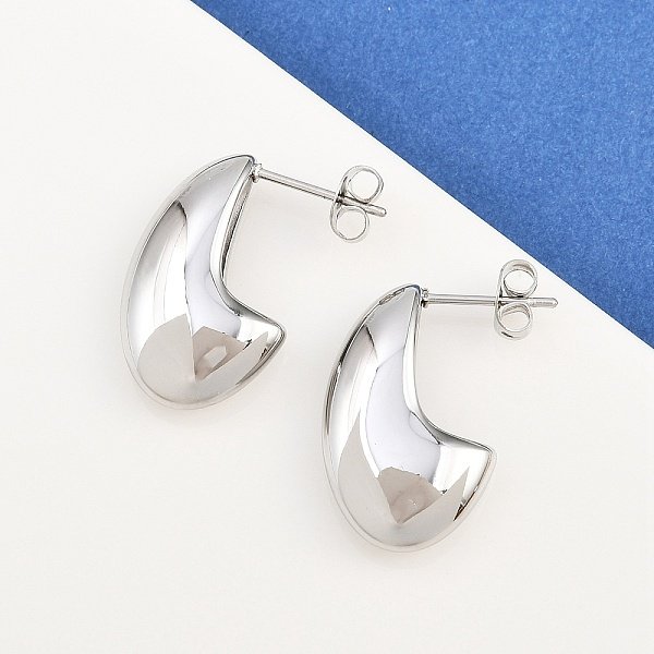 304 Stainless Steel Teardrop Stud Earrings, Stainless Steel Color, 22x5.5x14mm