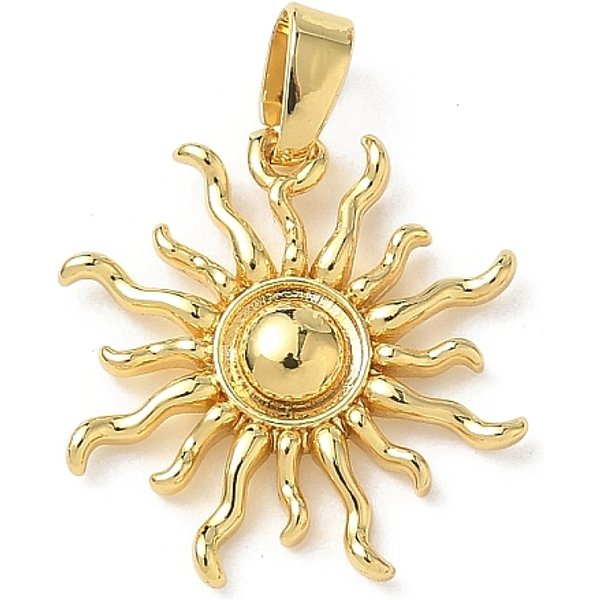 Colgantes De LatóN, Sol, Real 18K Chapado En Oro, 18X18.5X3Mm, Agujero: 2.5X5 Mm-image