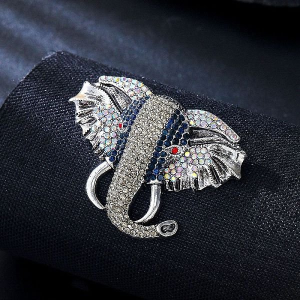 Alloy Rhinestone Brooch, Exquisite Lapel Pins For Clothes, Elephant, Antique Silver, 45.5X63.5Mm-image