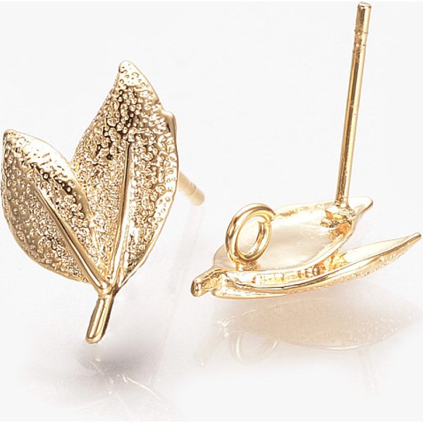 Fornituras De Oreja De LatóN, Con Bucle, Sin NíQuel, Real 18K Chapado En Oro, Hoja, 15.5X10Mm, Agujero: 2 Mm, Pin: 0.5 Mm-image