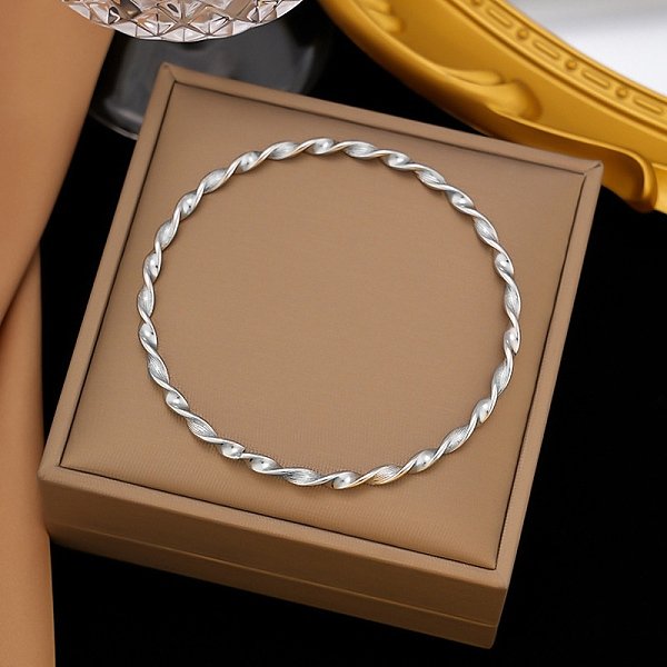 304 Stainless Steel Twist Bangles for Women, Stainless Steel Color, 1/8 inch(0.35cm), Inner Diameter: 2-5/8 inch(6.7cm)