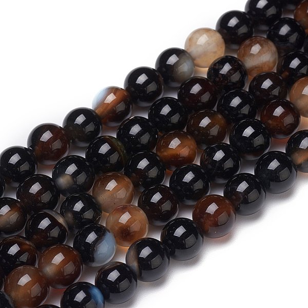 Chapelets de perles perles en agate noire naturelle, teints et chauffée, Grade b, ronde, 6mm, Trou: 1.2mm, Environ 63 pcs/chapelet, 14.76 pouce (37.5 cm)