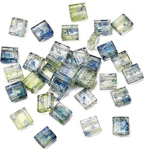 Perles De Rocaille En Verre Transparent à 2 Trou, Style Antique, CarréE, Bleu, 5X5X2Mm, Trou: 0.8Mm-image