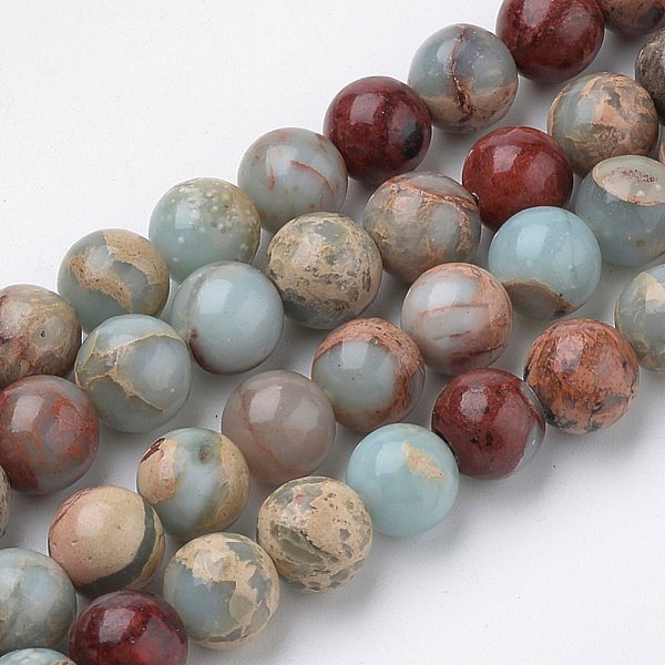 Brins d'aqua terra naturels, ronde, 6x6mm, Trou: 1mm, Environ 62 pcs/chapelet, 15.5 pouce