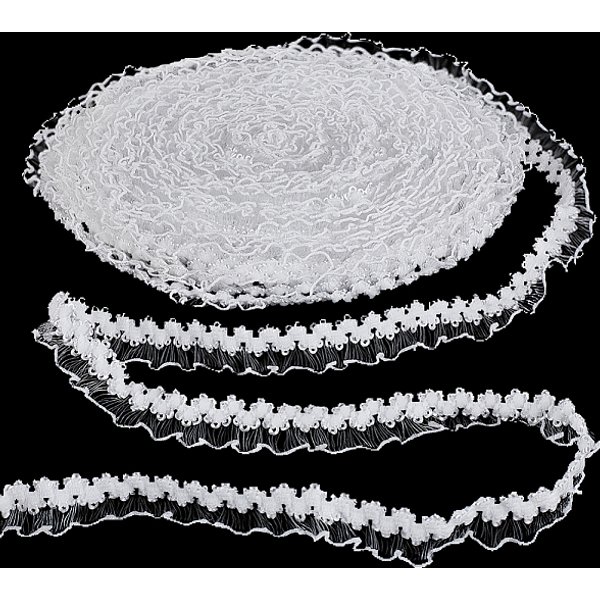 25M Polyester Elastic Lace Trim Ribbons, Garment Accessories, White, 5/8 Inch(15Mm)-image