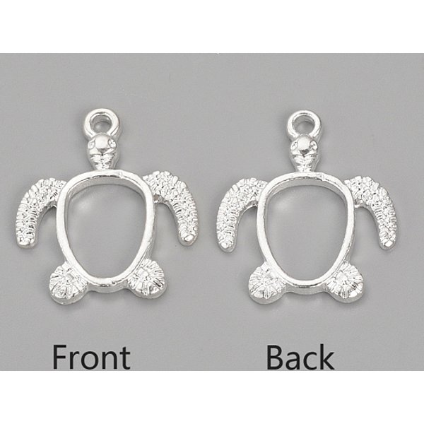 Alloy Open Back Bezel Pendants, For Diy Uv Resin, Epoxy Resin, Pressed Flower Jewelry, Turtle, Silver Color Plated, 21.5X18.5X2.5Mm, Hole: 2Mm-image