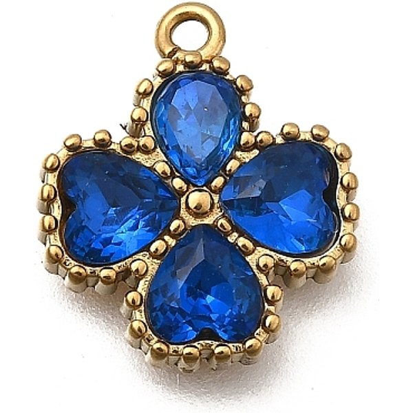 Pendentifs En Acier Inoxydable 304, Avec Zircons, Breloques De TrèFle, Placage Ionique (Ip), Or, Bleu, 13.5X11.5X3Mm, Trou: 1.2Mm-image