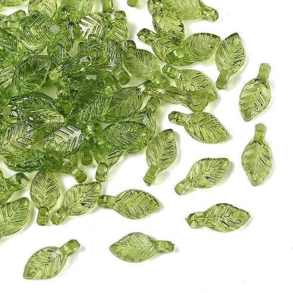 Transparent Acrylic Charms, Leaf Charms, Olive Drab, 10.5x5x3.5mm, Hole: 1.2mm