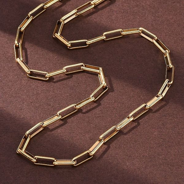 304 Stainless Steel Paperclip Chain Necklaces, Ion Plating(IP), Real 18K Gold Plated, 17.99 inch(45.7cm)