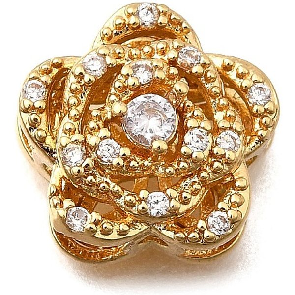 MehrsträNgige Glieder Aus Messing Mit Pavé-Kubikzirkonia, Blume, Echtes 18K Vergoldet, Transparent, 11.5X11.5X6.5 Mm, Bohrung: 1.2 Mm-image