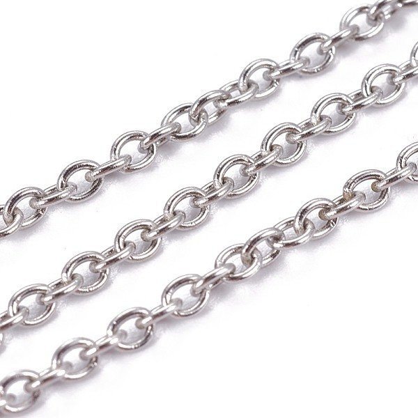 Tarnish Resistant 304 Stainless Steel Cable Chain, Soldered, With Spool, Oval, Stainless Steel Color, 2.5X2X0.5Mm, About 65.61 Feet(20M)/Roll-image