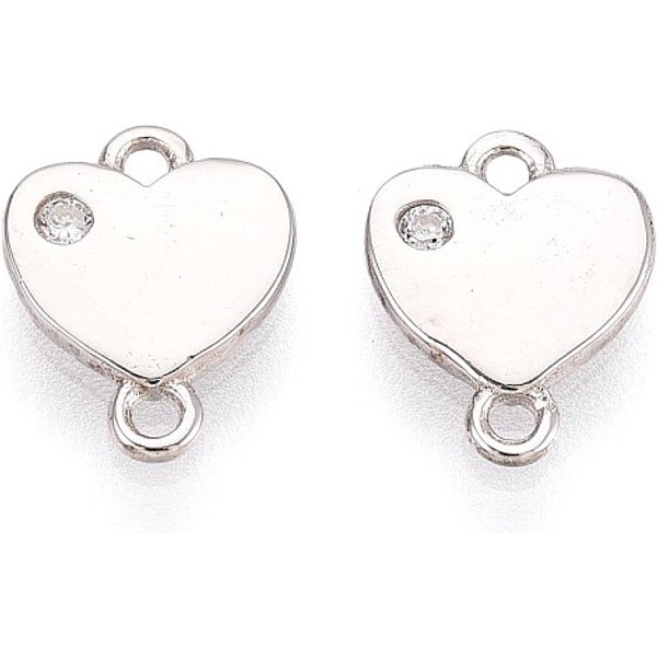 925 Breloques De Connecteur En Argent Sterling Avec Micro Pavé De Zircone Cubique Transparent, Liens Cardiaques, Plaqué Rhodium, Platine, 10X8X1.5Mm, Trou: 1 Mm Et 1-1.2 Mm-image